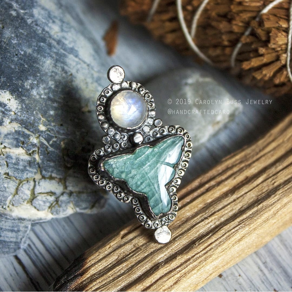 Sterling Aventurine Luna Moth & Moonstone Ring